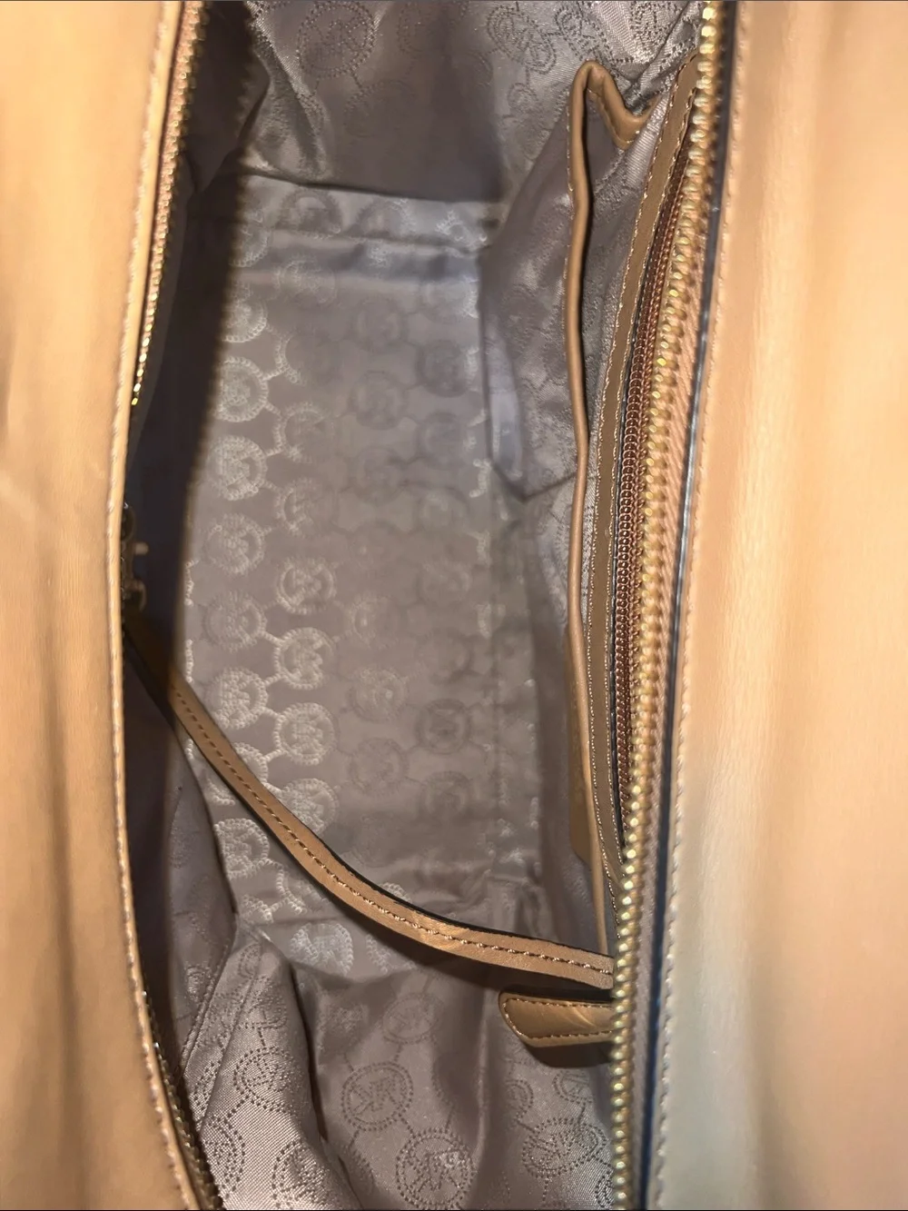 Michael Kors Two-Tone Tan & Black Leather Satchel with Gold Hardware
